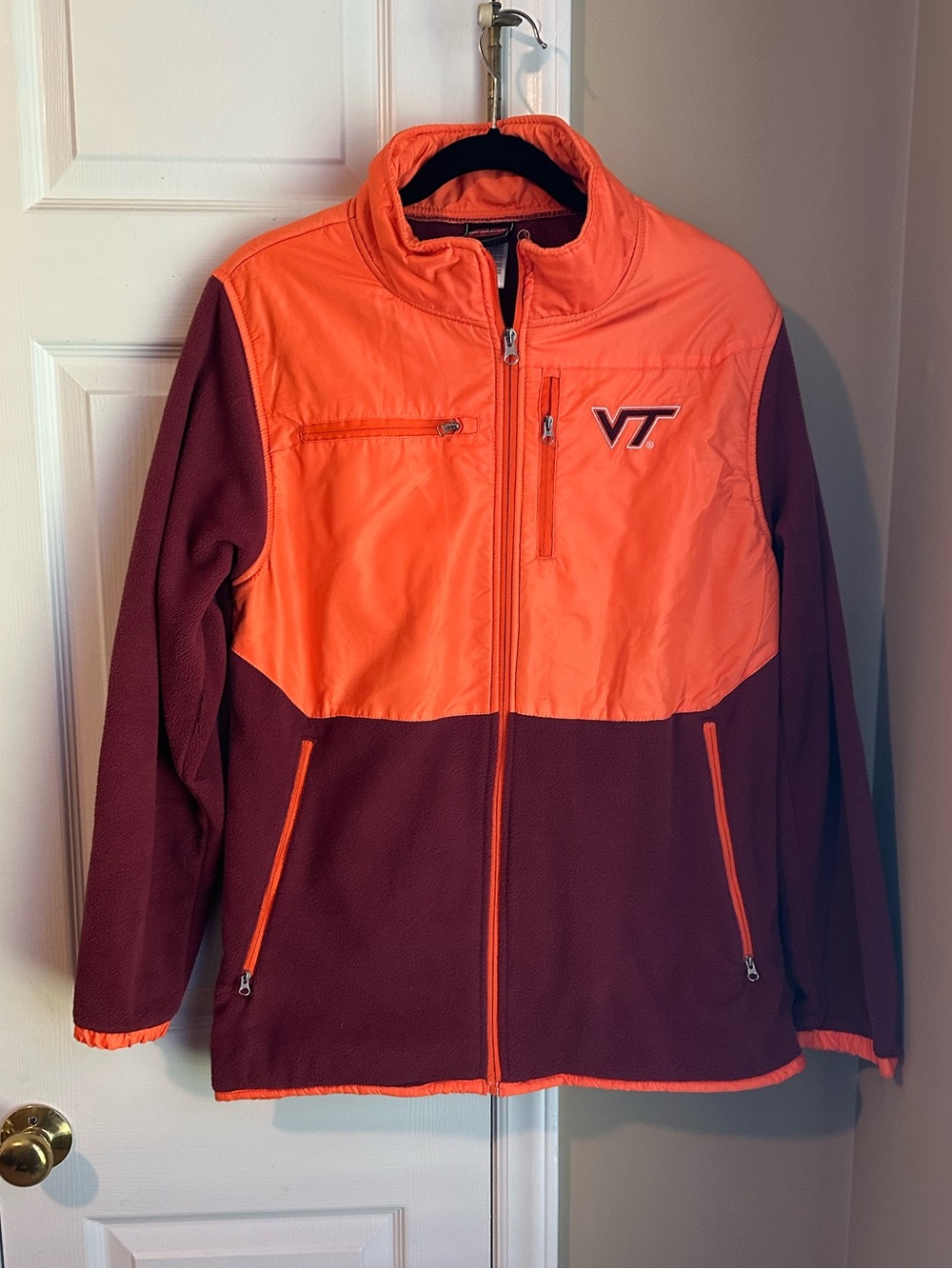 Virginia Tech VT Two-Tone Fleece Jacket in Orange & Maroon